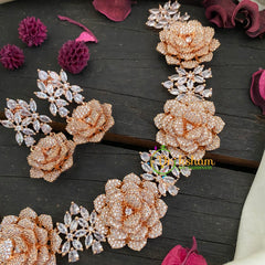 American Diamond Choker-Floral-Rose Gold Tone-G2992