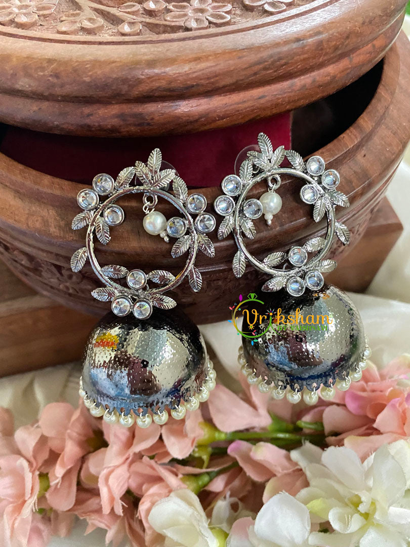 Kundan Jhumkas- Dark Silver-G5069