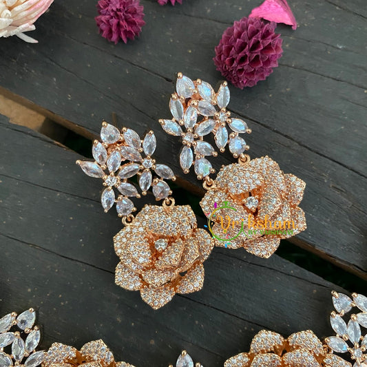 American Diamond Choker-Floral-Rose Gold Tone-G2992