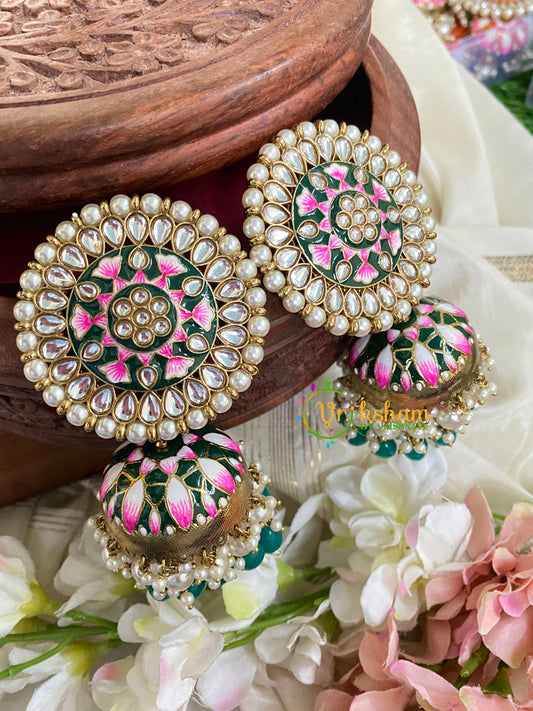 Jumbo Stud Meenakari Jhumkas-G5038