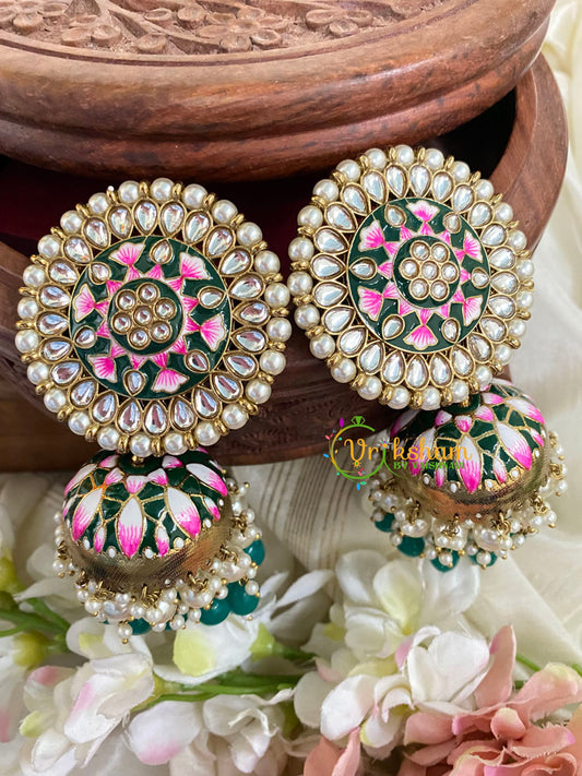 Jumbo Stud Meenakari Jhumkas-G5038