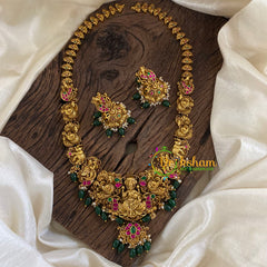 Precious Jadau Kundan Lakshmi Haram - Green Bead-J1363