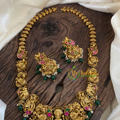 Precious Jadau Kundan Lakshmi Haram - Green Bead-J1363