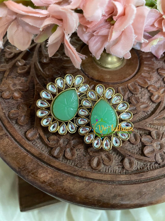  Kundan Studs- Stone Pear Studs-Aqua Green-G5005