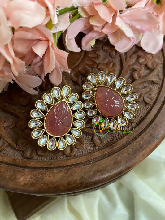  Kundan Studs- Stone Pear Studs-Peach-G5008