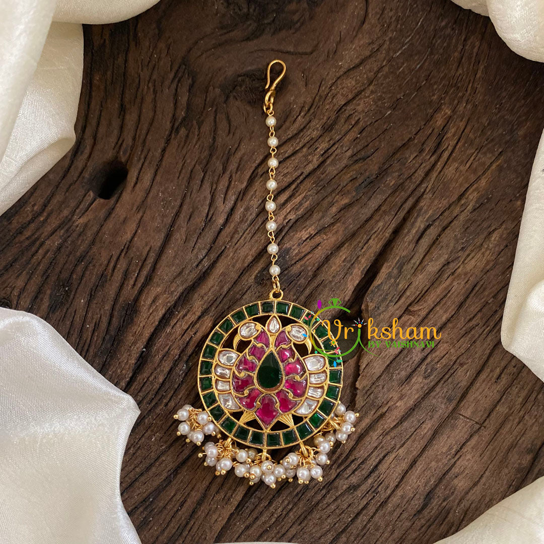 Precious Jadau Kundan Maang Tikka -Single Pearl Strand Tikka -J1300