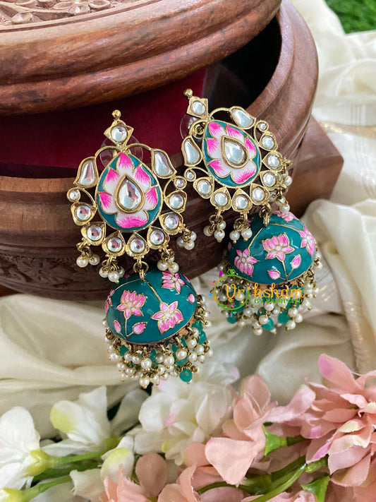 Kundan Stud Meenakari Long Jhumkas-G5030