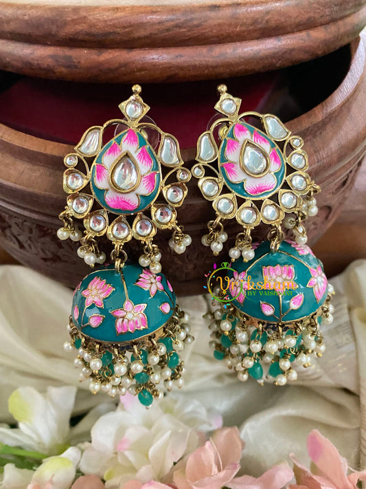 Kundan Stud Meenakari Long Jhumkas-G5030