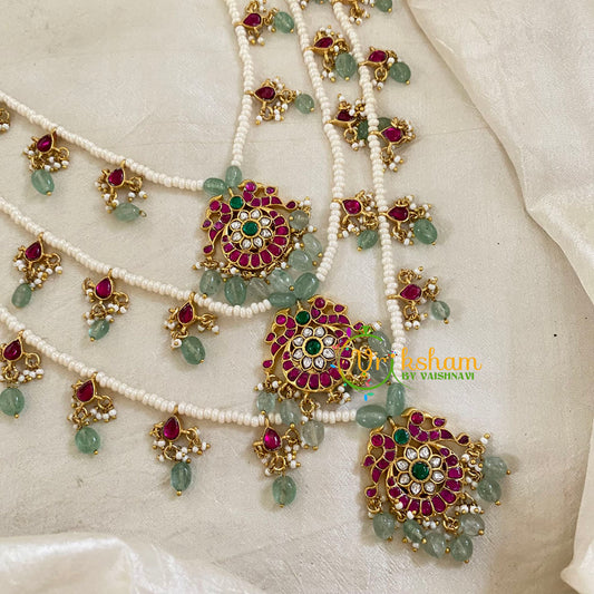 3 Layered Jadau Kundan Pearl Neckpiece -Theedlada-J1355