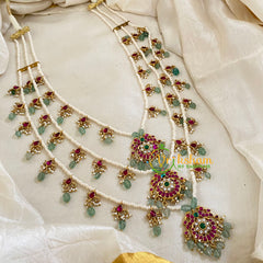 3 Layered Jadau Kundan Pearl Neckpiece -Theedlada-J1355