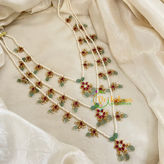 3 Layered Jadau Kundan Pearl Neckpiece -Theedlada-J1347