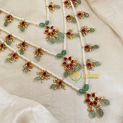 3 Layered Jadau Kundan Pearl Neckpiece -Theedlada-J1347