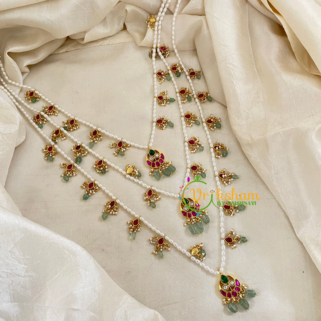 3 Layered Jadau Kundan Pearl Neckpiece -Theedlada-J1354