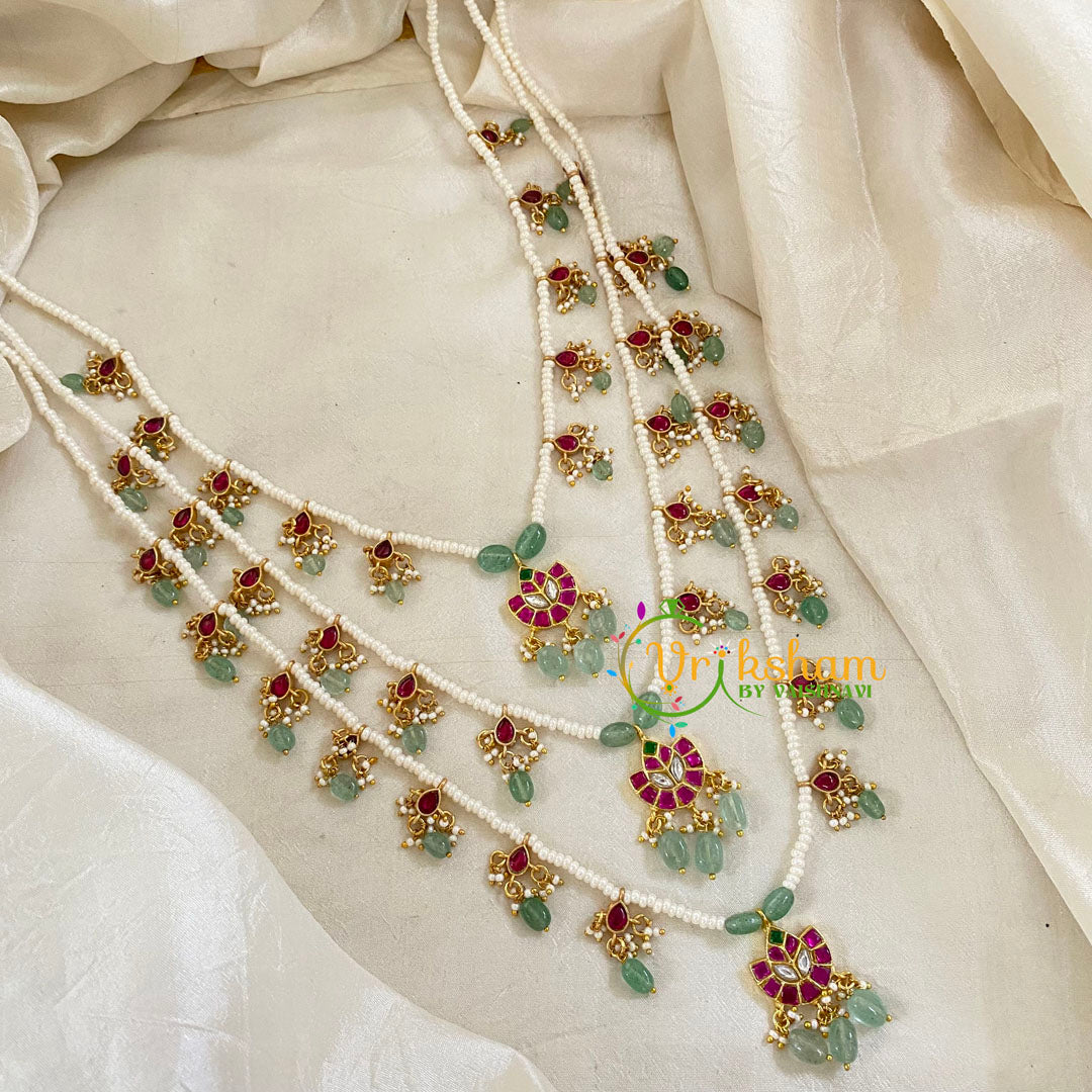 3 Layered Jadau Kundan Pearl Neckpiece -Theedlada-J1353