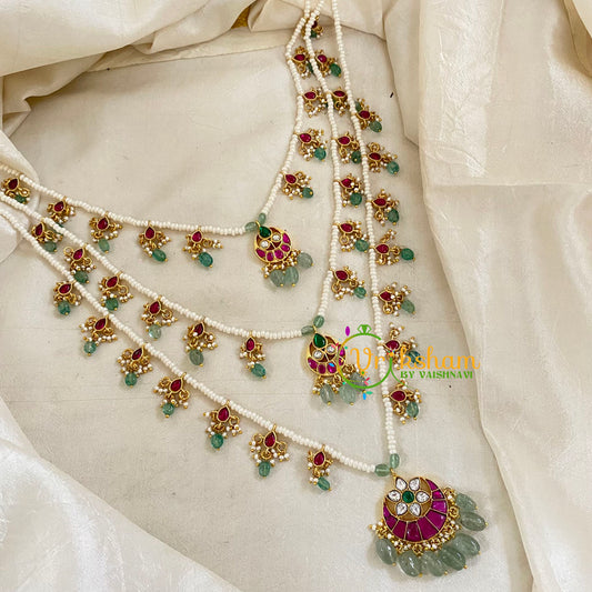 3 Layered Jadau Kundan Pearl Neckpiece -Theedlada-J1356