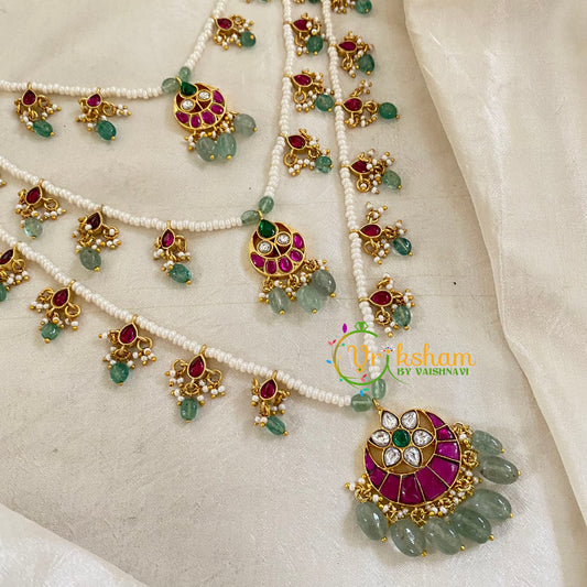 3 Layered Jadau Kundan Pearl Neckpiece -Theedlada-J1356