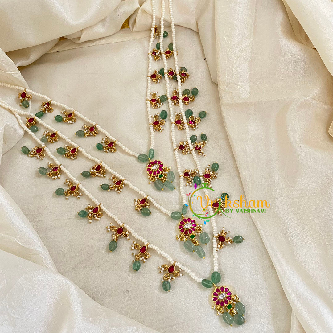 3 Layered Jadau Kundan Pearl Neckpiece -Theedlada-J1350