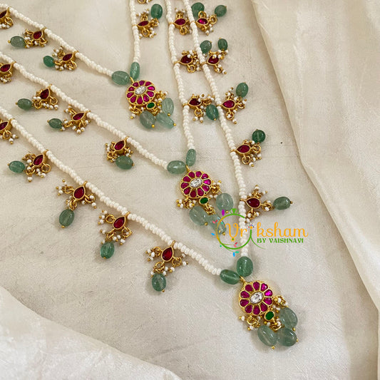 3 Layered Jadau Kundan Pearl Neckpiece -Theedlada-J1350