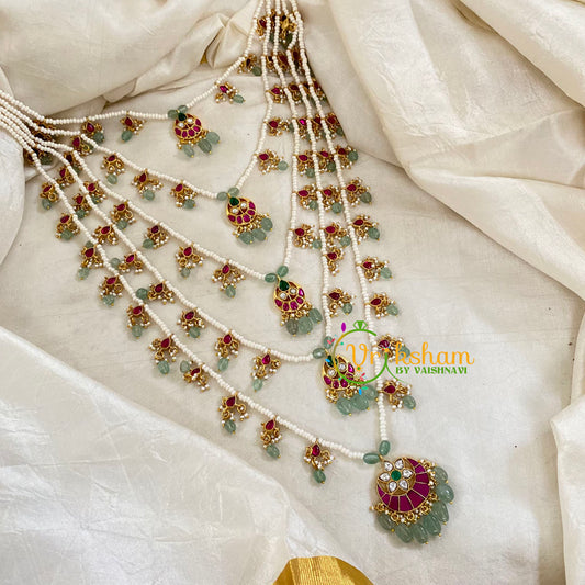 5 Layered Jadau Kundan Pearl Neckpiece -Panchlada-J1346