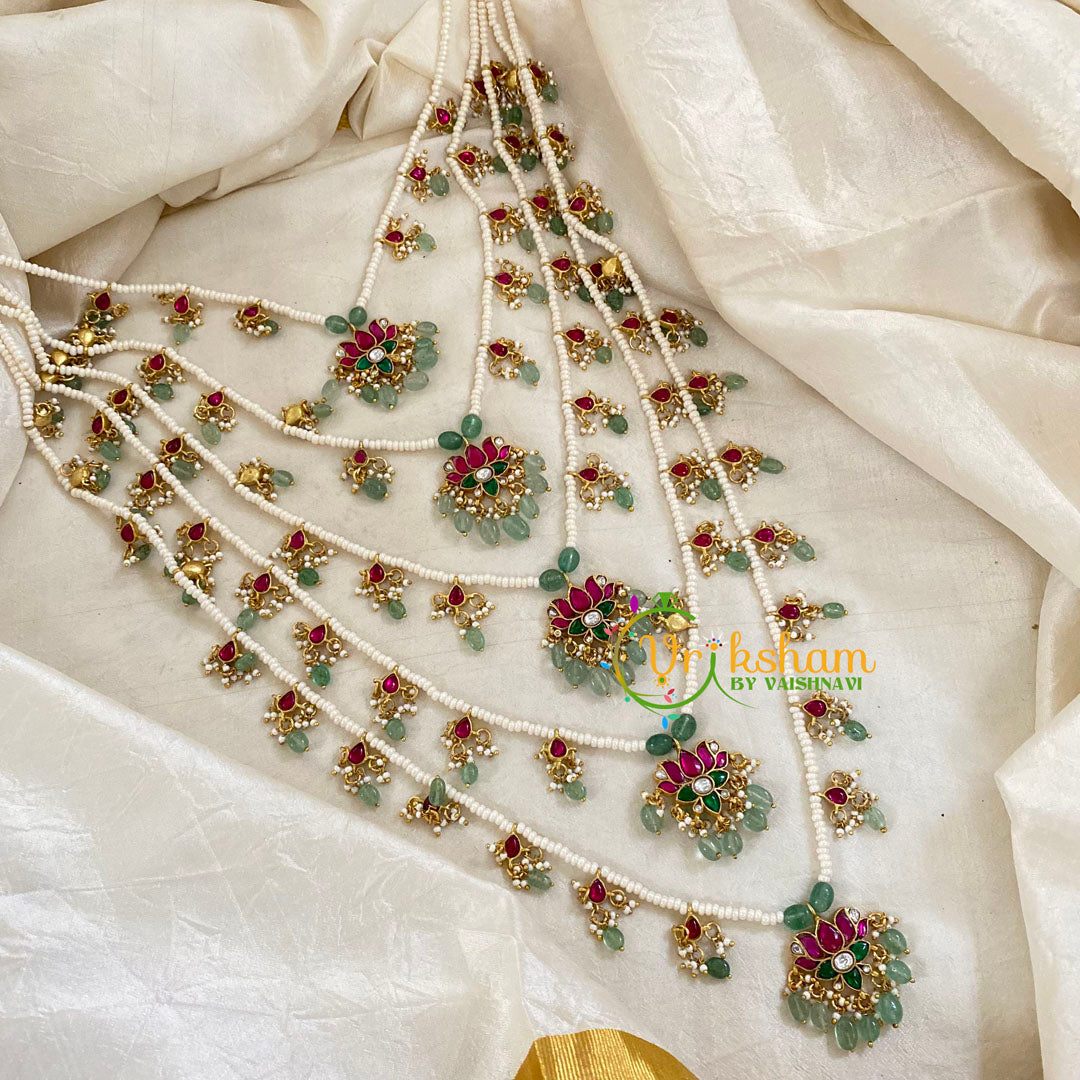 5 Layered Jadau Kundan Pearl Neckpiece -Panchlada-J1357