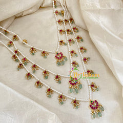 3 Layered Jadau Kundan Pearl Neckpiece -Theedlada-J1348