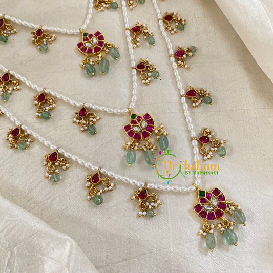 3 Layered Jadau Kundan Pearl Neckpiece -Theedlada-J1348