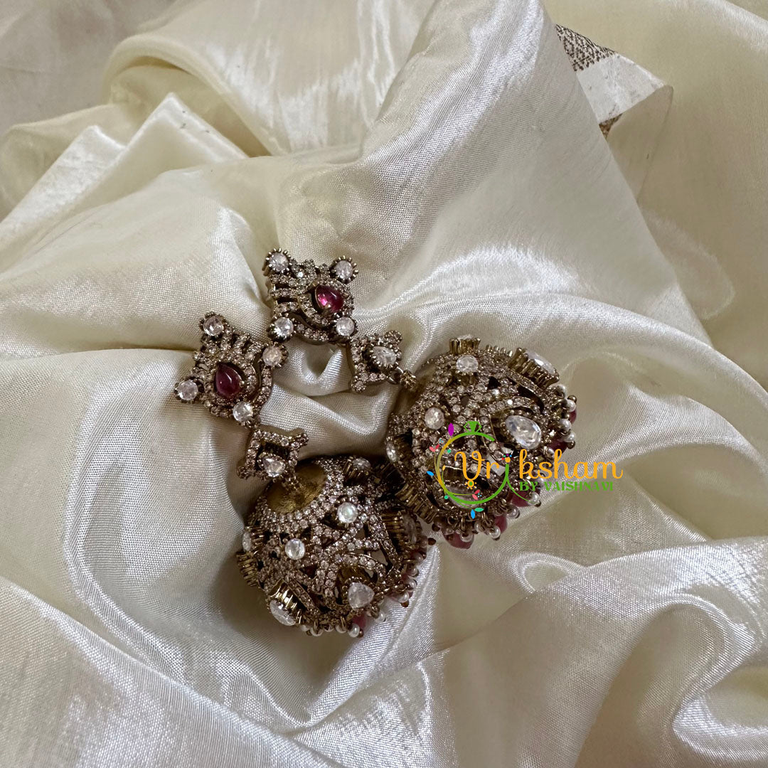 Red Victorian Diamond Jhumkas-VV1170