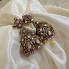 Pastel Pink Victorian Diamond Jhumkas-VV1164