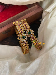 Gold Look Alike AD Stone Bangles-Floral-G5063
