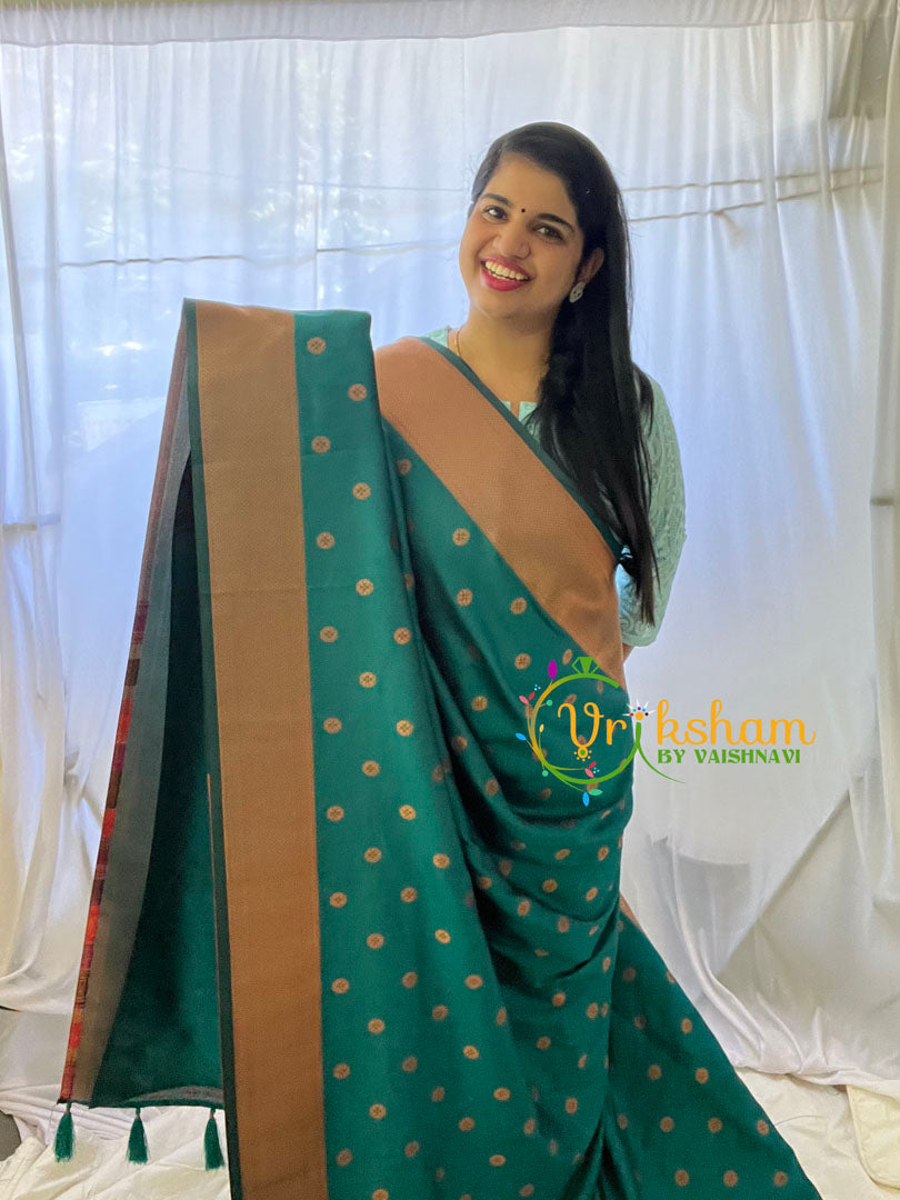 Teal Blue Paithani Semi Soft Silk Saree -VS732