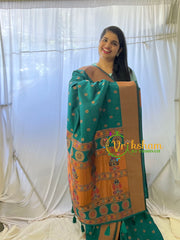 Teal Blue Paithani Semi Soft Silk Saree -VS732