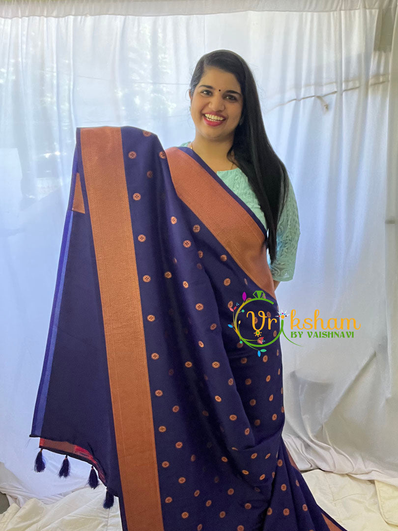 Navy Blue Paithani Semi Soft Silk Saree -VS733