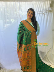 Dark Green Paithani Semi Soft Silk Saree -VS735