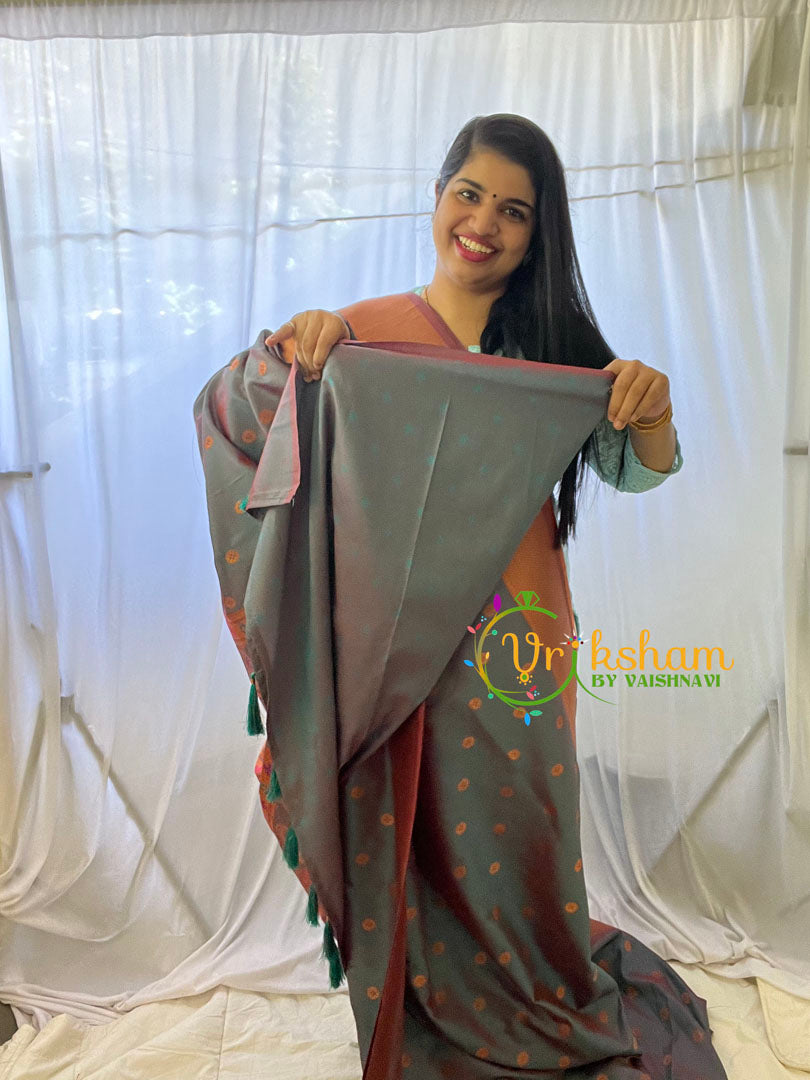 Grey Paithani Semi Soft Silk Saree -VS740