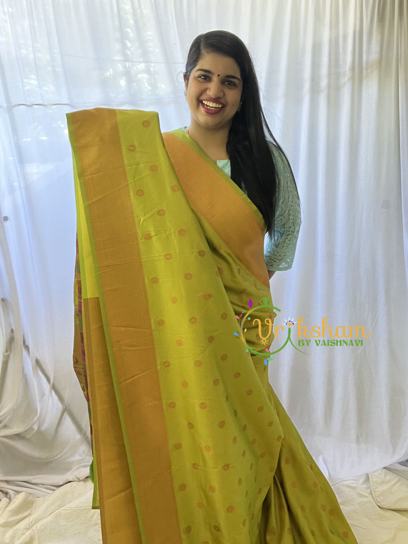 Parrot Green Paithani Semi Soft Silk Saree -VS739