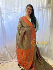 Grey Paithani Semi Soft Silk Saree -VS736