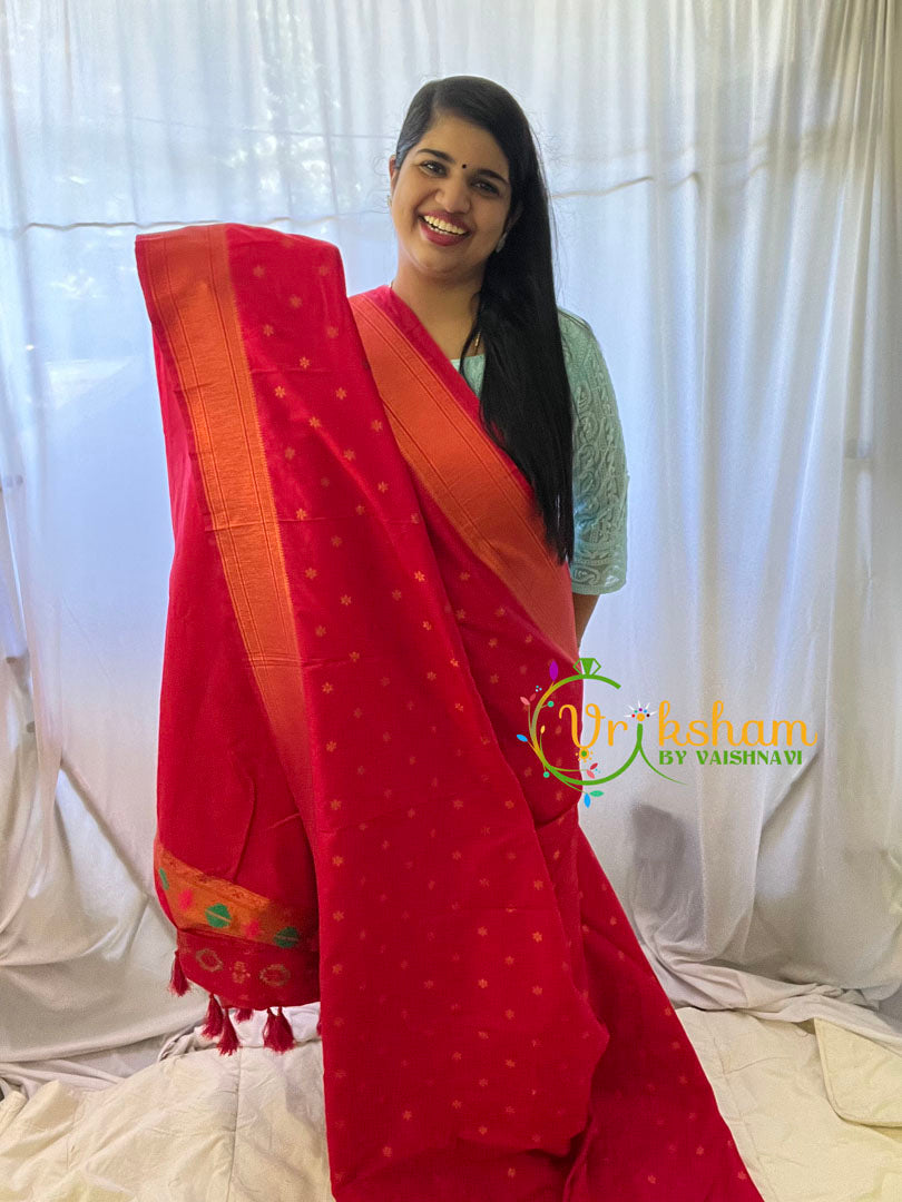 Red Paithani Semi Soft Silk Saree -VS743