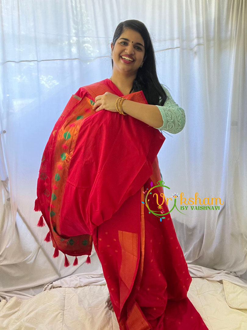 Red Paithani Semi Soft Silk Saree -VS743