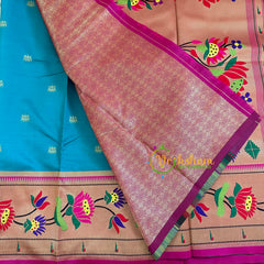 Teal Blue Paithani Soft Silk Saree -VS3009