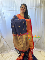 Dark Blue with Red Rani Paithani Soft Silk Saree -VS762