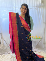 Dark Blue with Pink Rani Paithani Soft Silk Saree -VS754