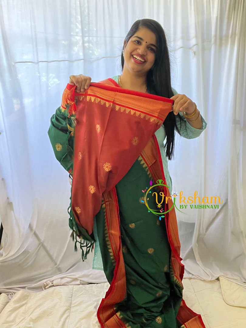 Dark Green with Red Rani Paithani Soft Silk Saree -VS761