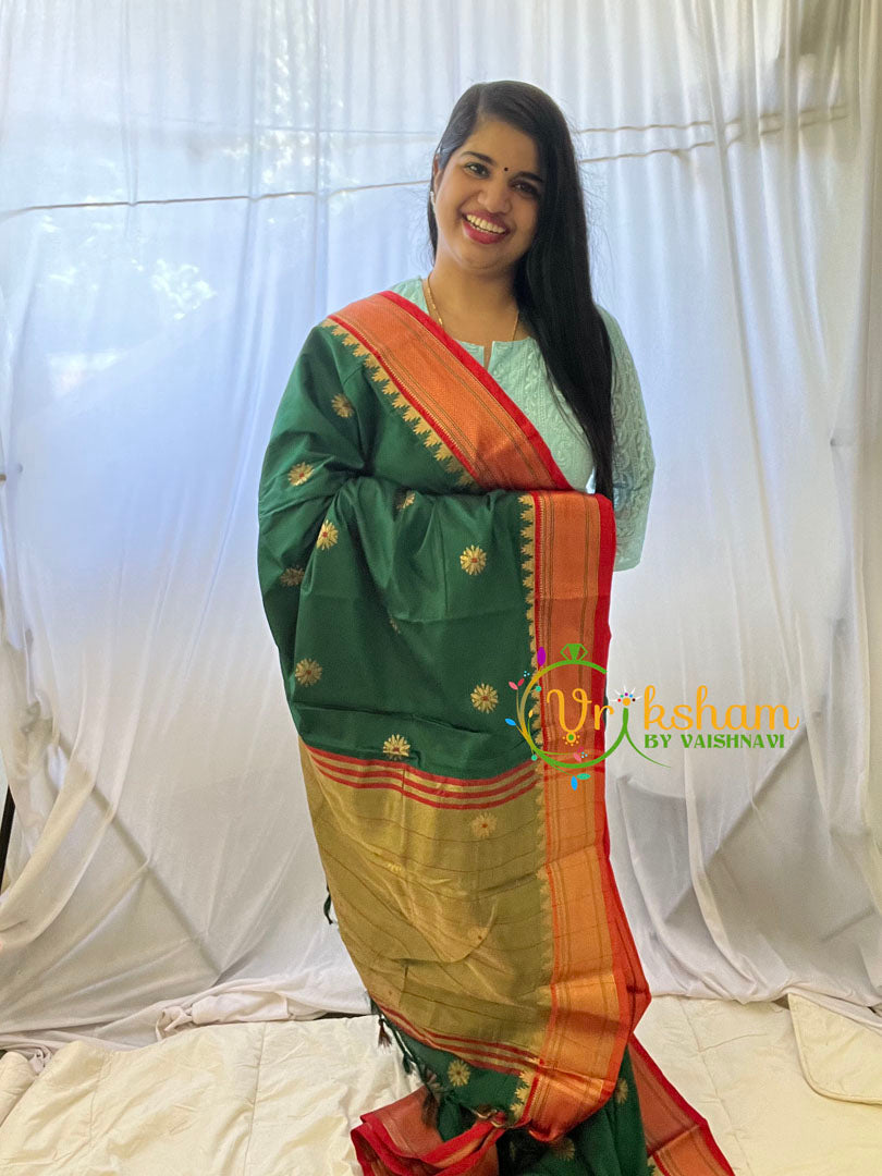Dark Green with Red Rani Paithani Soft Silk Saree -VS761