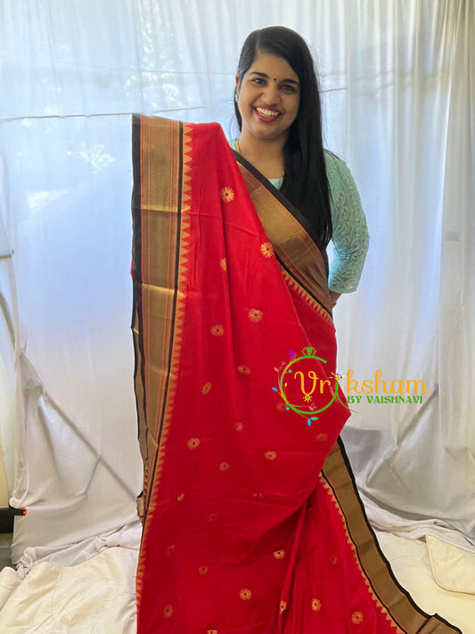 Red with Black Rani Paithani Soft Silk Saree -VS750