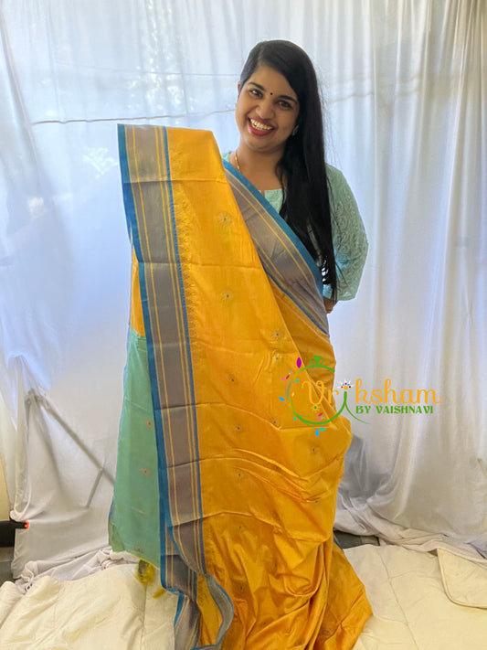 Yellow with Blue Rani Paithani Soft Silk Saree -VS751