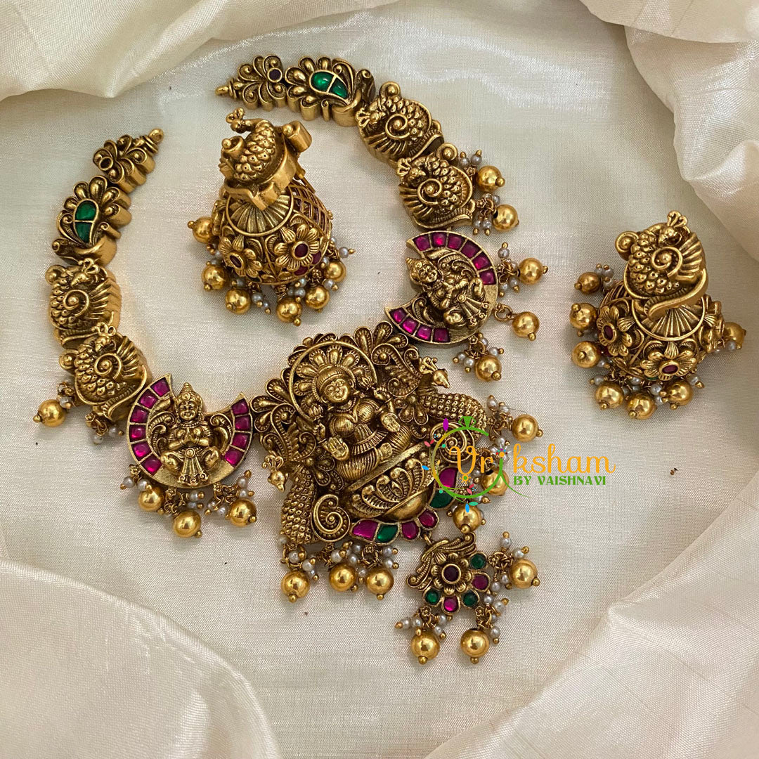 Precious Jadau Kundan Temple Short Neckpiece- Gold Bead-J988