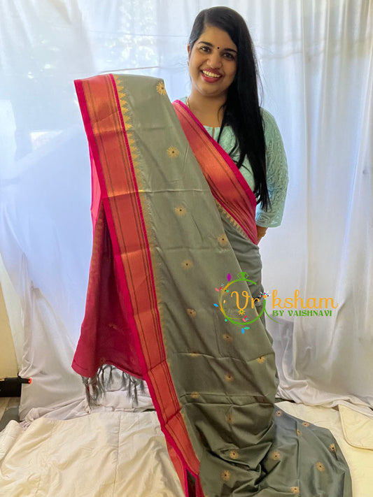 Grey with Pink Rani Paithani Soft Silk Saree -VS7349