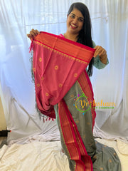 Grey with Pink Rani Paithani Soft Silk Saree -VS7349