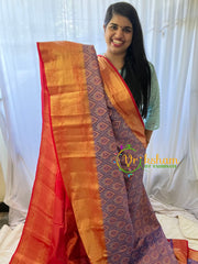 Violet With Red Border Silk Saree-VS356