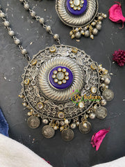 Silver look Alike Pendant Neckpiece-Blue -S341